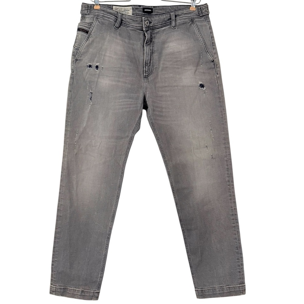 Diesel Men's Combat RR55 Jeans Gray Sz 33x28.5 Distressed Tapered Straight Leg